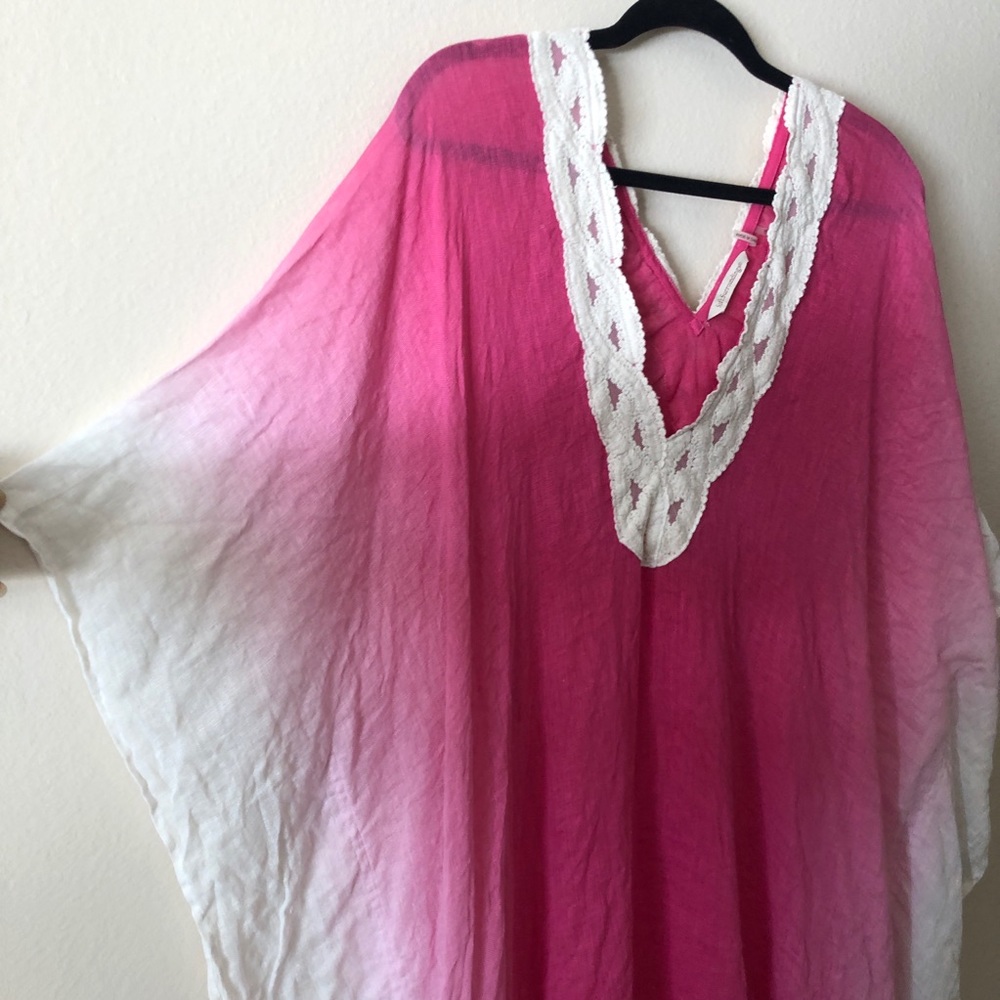 Soft Surroundings Tunic Poncho Pink Ombre Linen - Picture 5 of 10
